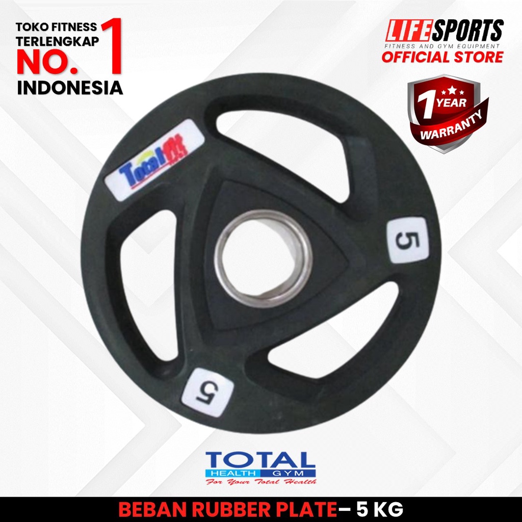 TOTAL HEALTH GYM - New Alat Olahraga Fitness Sport Gym Latihan Angkat Beban Rubber Plate Plat Beban Lapisan Karet 5 Kg Total Fitness