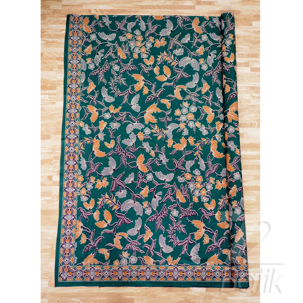 KAIN BATIK PREMIUM Bahan Katun Motif Kembang Warna Hijau Orange 725040 Cap 72 Jarik Jarit Samping Kebat Panjang Batik Katun Modern Premium Bahan Seragam Batik Pernikahan Kantor Keluarga Murah Kamen Jadi Batik Bali Lembaran