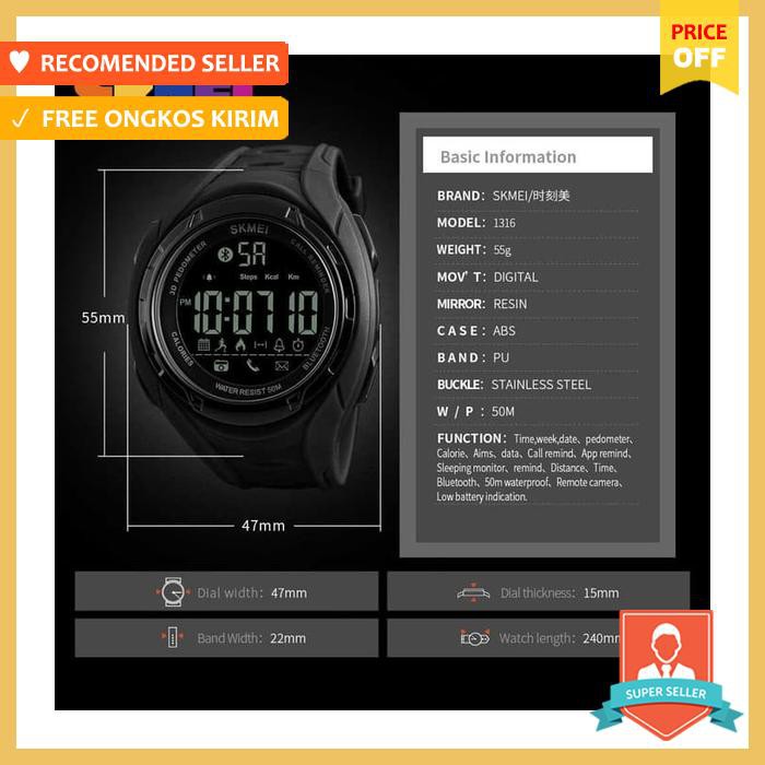 Jam Tangan Sport Smartwatch Bluetooth Skmei 1316 Original Green Army