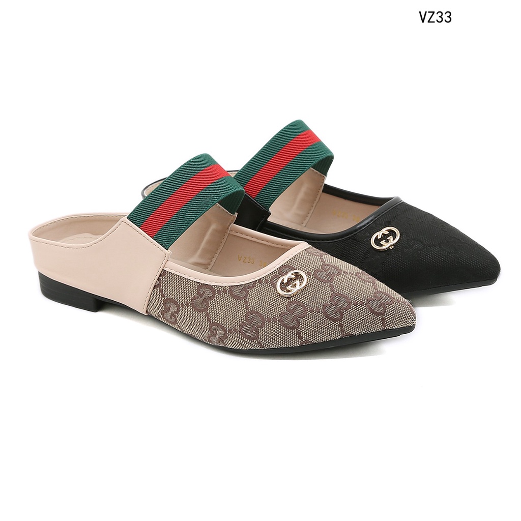 GC GG Canvas and Leather Flat Heels Sandals #VZ33