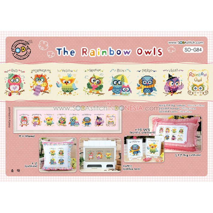 Paket DIY Craft Sulam Kristik Strimin Sodastitch SO-G84 - The Rainbow Owls Burung Hantu