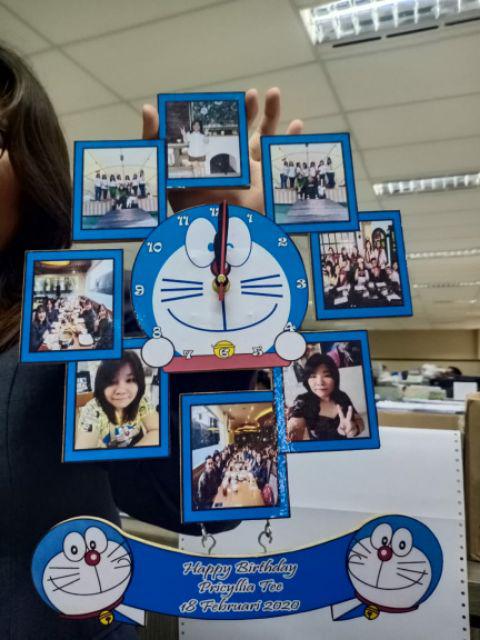 Jam Dinding Pigura Foto Karakter Kartun Doraemon Hadiah Kado Custom Ultah Ulang Tahun Wisuda Wedding