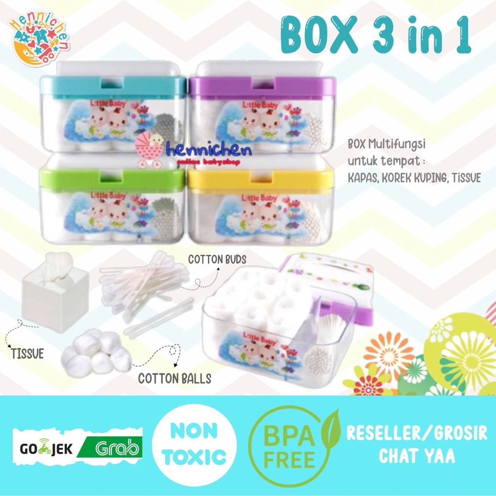 Little Baby Box 3 in 1 MLTIFUNGSI TEMPAT KAPAS TISU DAN KOREK KUPING COTTON BUDS