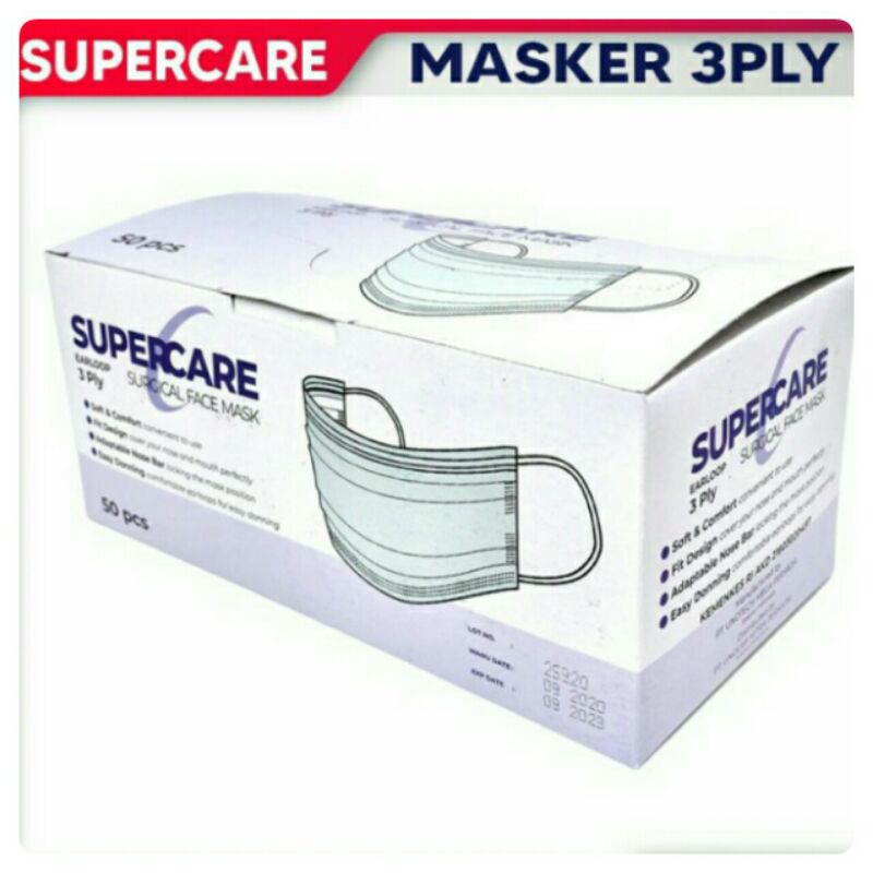 MASKER MEDIS MASKER BEDAH SUPERCARE SURGICAL 3PLY ISI 50PCS 1BOX