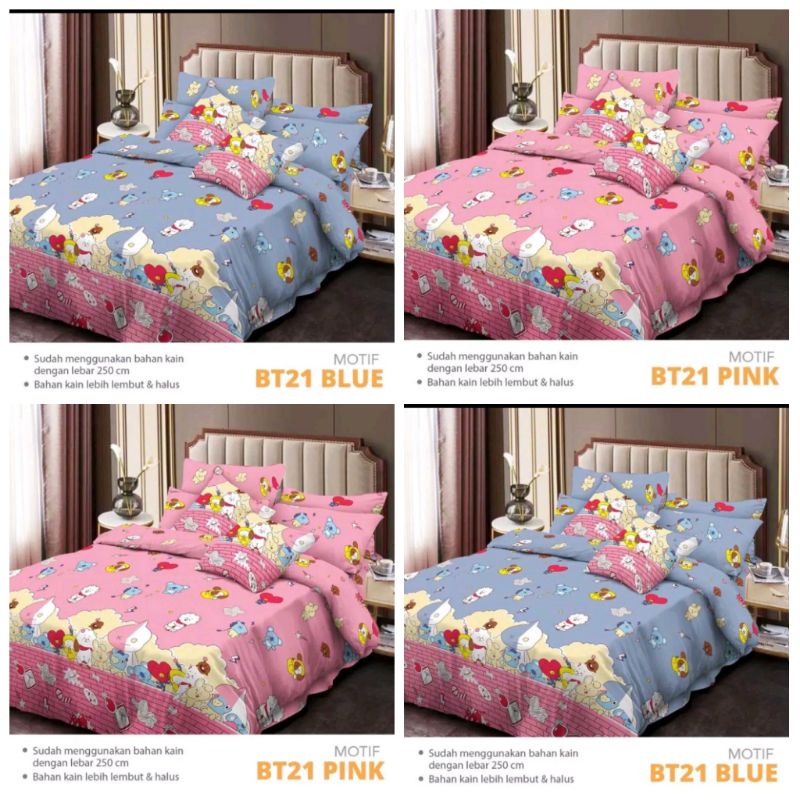 Sprei Katun Lokal Esra BTS21 Bloom Pink BTS21 Biru 120x200 cm