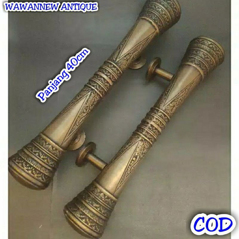 Handle Pintu / Gagang Pintu Rumah Pagar Kuningan Antik Murah Motif Godo Ukir 40cm