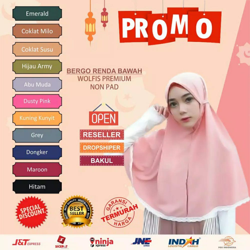 Bergo Fatimah Renda - kerudung fatima jilbab tali maryam renda bawah Diamond