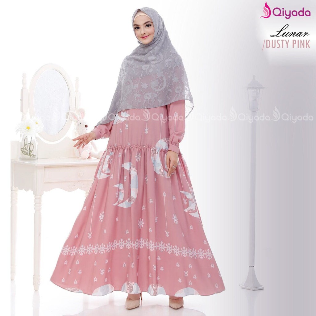 TOP BEST SELLER Gamis Qiyada Lunar Dusty Pink - baju muslim wanita baju muslimah baju