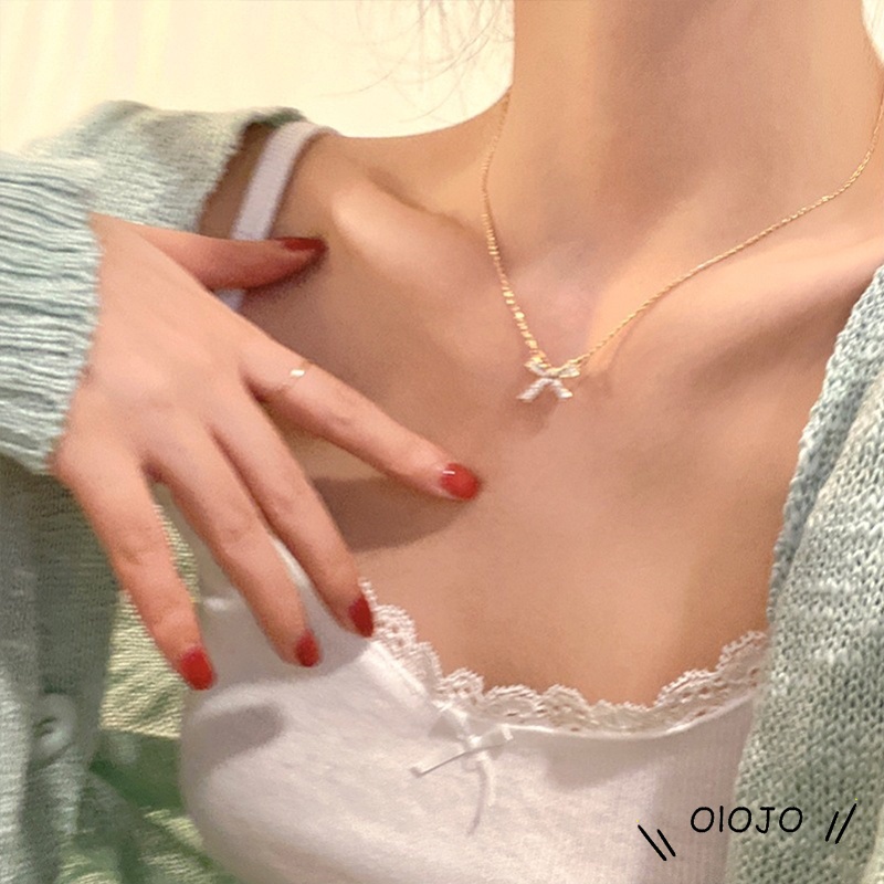 Korea In Wanita Kristal Kupu-kupu Kalung Gadis Ikatan Simpul Rantai Klavikula Wanita Tren Kalung Perhiasan Aksesoris Hadiah - ol