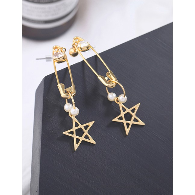 LRC Anting Tusuk Fashion Gold Pin Geometric Cutout Diamond Stud Earrings D22785
