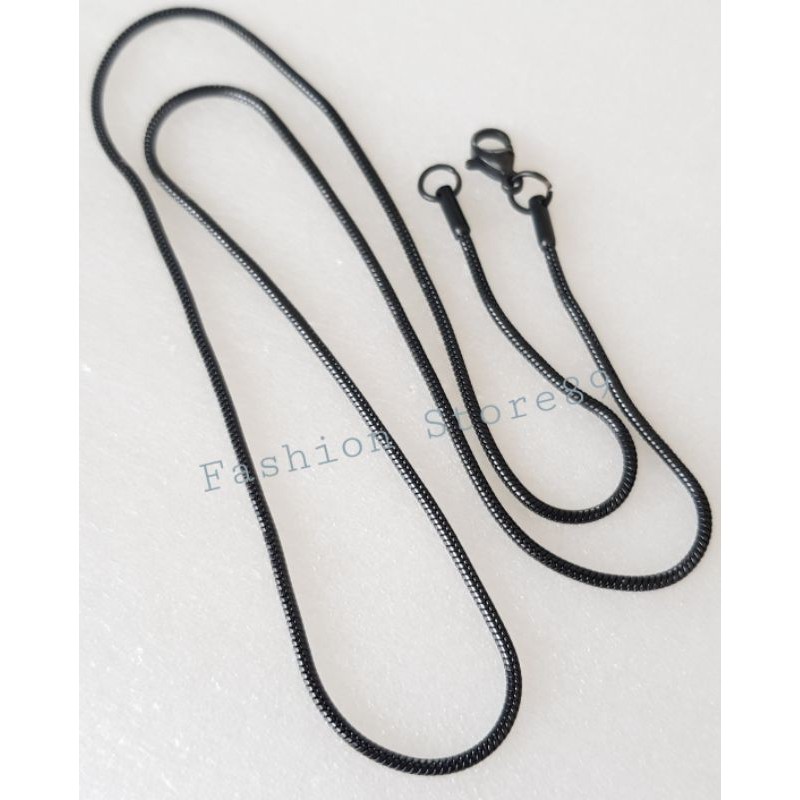 Kalung Titanium Black bulat kotak panjang 45cm 50cm 60cm hitam kualitas terjamin antikarat Selamanya
