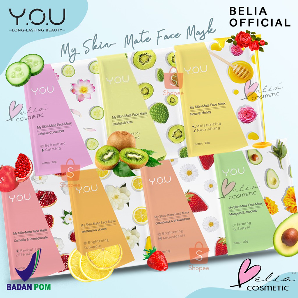 ❤ BELIA ❤ YOU My Skin - Mate Face Mask 22g | Sheet Masker Y.O.U makeups Skin Care (✔️BPOM)