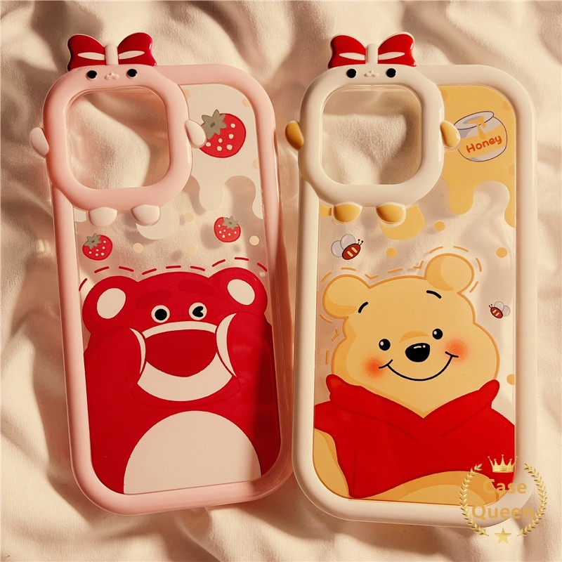 Case OPPO A17 A95 A16K A16E A52 A92 A96 A7 A5S A12 A3S A12E A53 A74 A76 Reno 5 5F 4F 7 A55 A17K A15 A16 A9 A54 A57 2022 A15s A5 A16s A31Disney Winnie The Pooh Beruang Strawberry Lucu