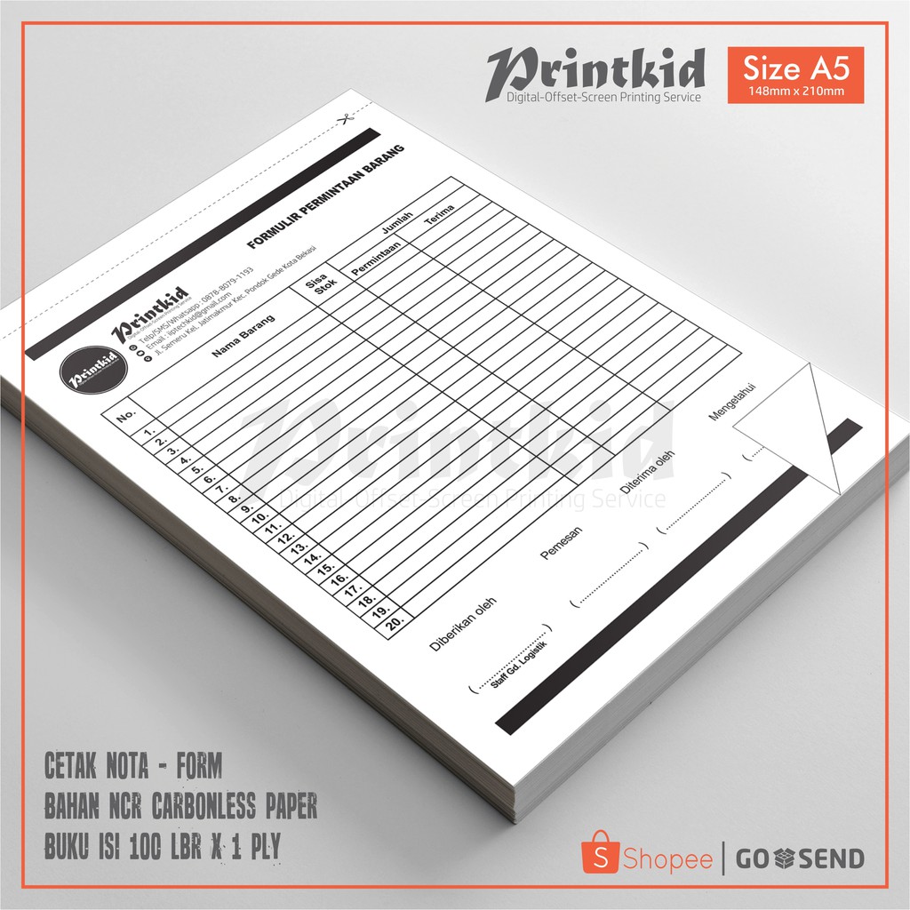 

Cetak Nota/Kwitansi Ukuran A5 - 1 PLY