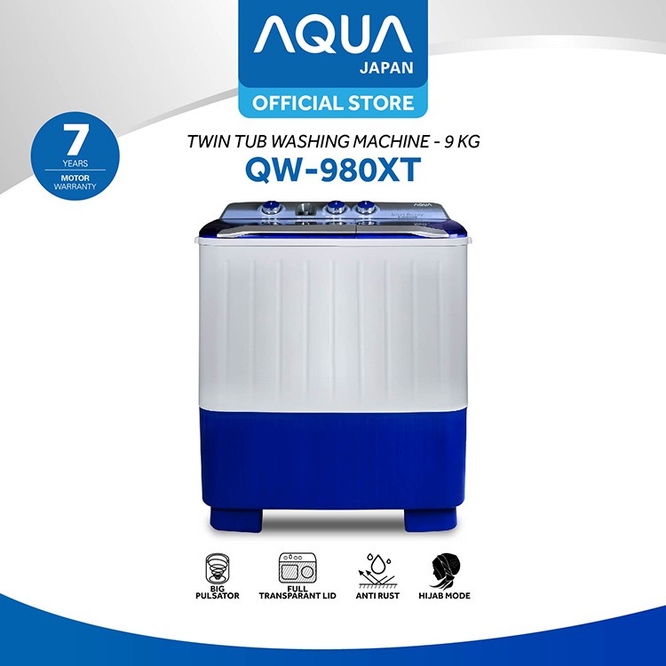 AQUA Japan Mesin Cuci 9KG QW-980XT / QW980XT Twin Tub