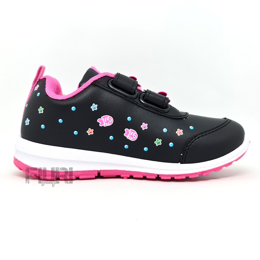 FIURI - ANDO ORIGINAL -  LILY MERMAID PEREKAT 29-36 HITAM PINK - SEPATU SNEAKERS KANVAS SOL KARET ANAK KECIL PEREMPUAN  - SEPATU PUTRI DUYUNG KETS LUCU FASHION TRENDY - SEPATU SEKOLAH PAUD TK KRETEKAN PEREKAT CEWEK MURAH PROMO DISKON BONUS KAOS KAKI