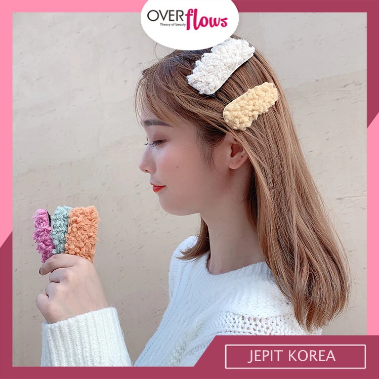 OVERFLOWS.ID Jepit Rambut Korea Bulu Ala Korea Jepit Rambut Kain Bulu Bear