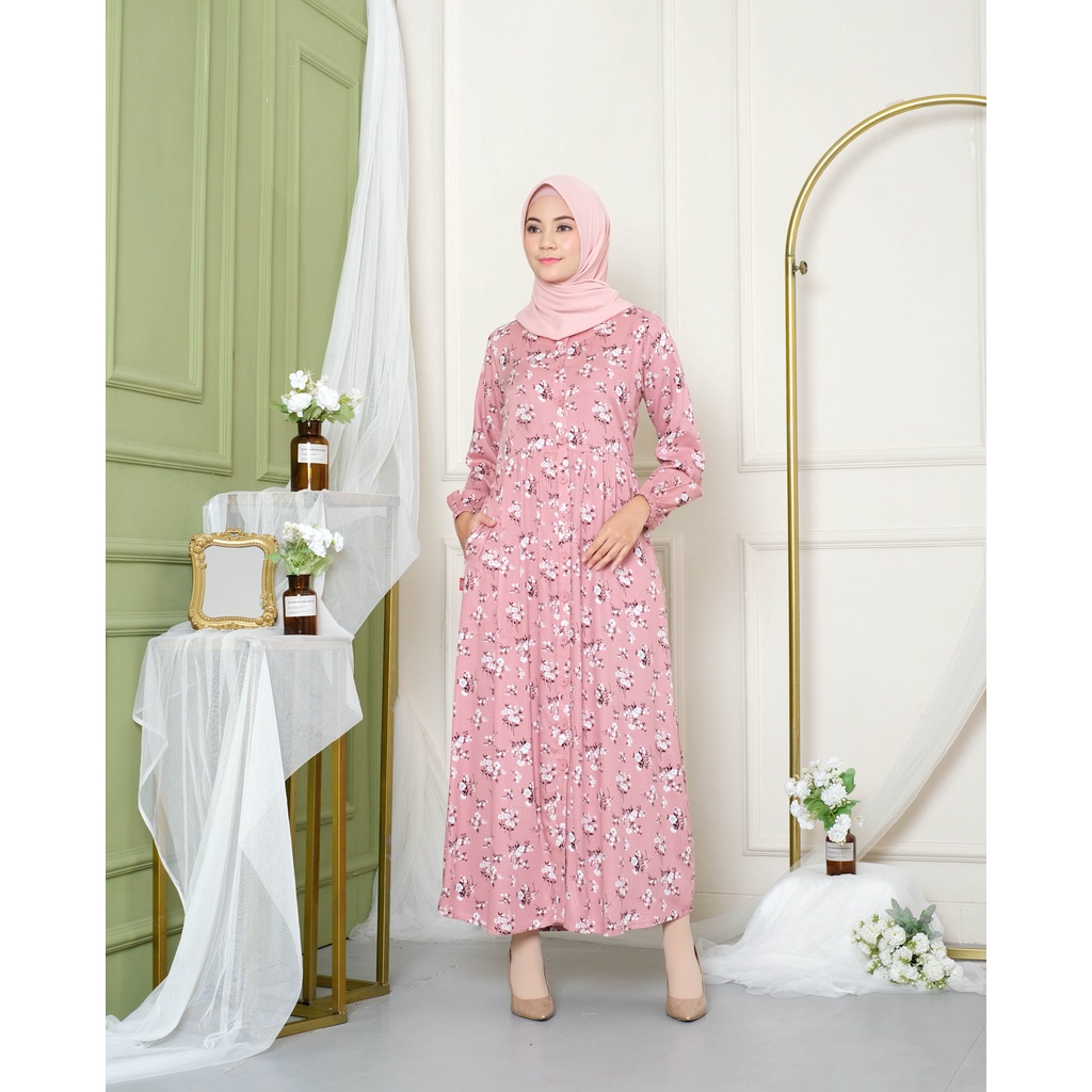 NEW RILLEY - Gamis Bunga Bergenia | Atasan Maxi Dress Muslim Gamis Rayon Wanita