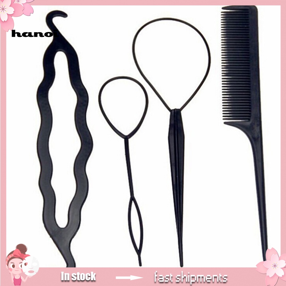 Han_ 4Pcs / Set Sisir / Loop / Alat Bantu Pembuat Sanggul / Kepang Rambut DIY Untuk Wanita