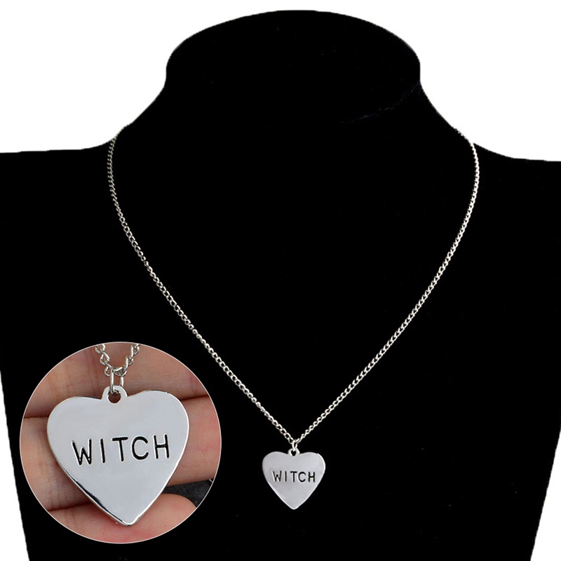 Vintage Witch Heart Pendant Necklace Gothic Choker Chain Necklace Popular Chic