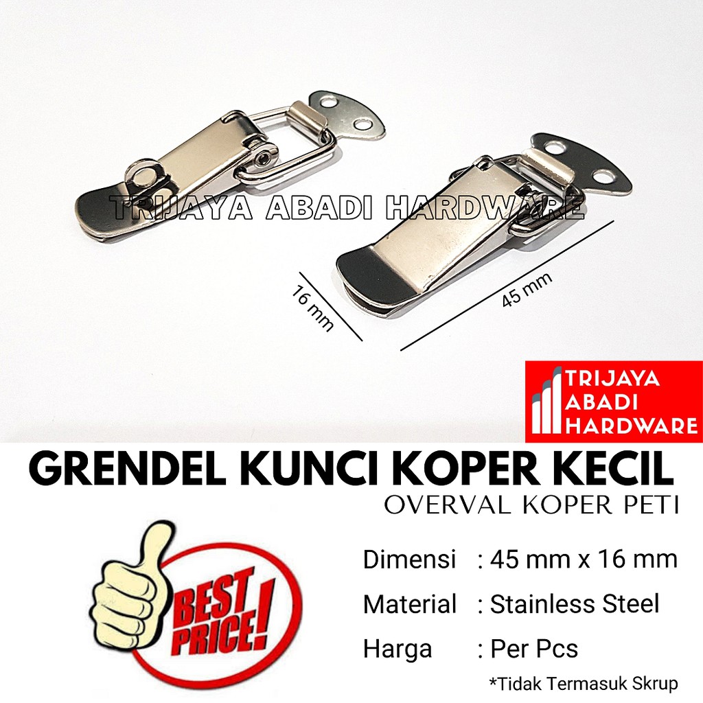 Grendel Kunci Koper Kecil 45 mm Overval Koper Peti Stainless Steel