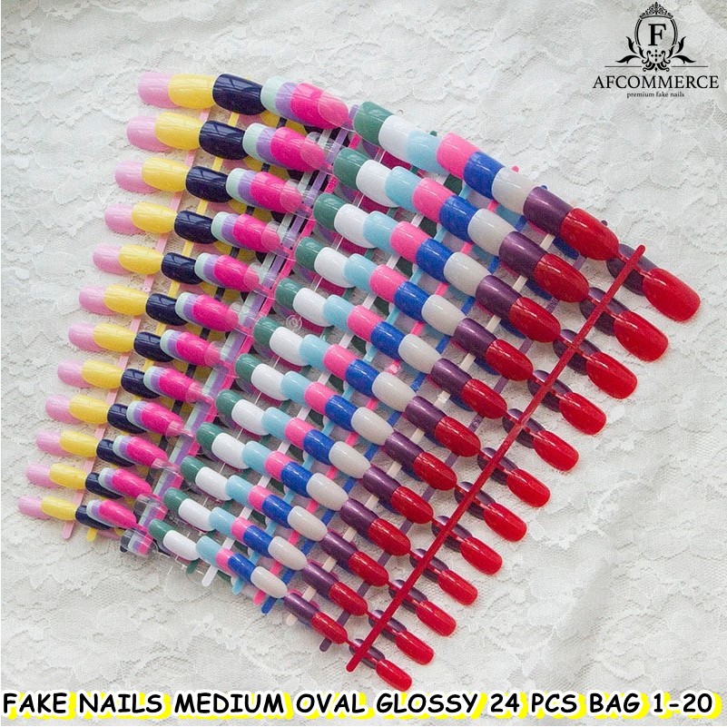 KUKU PALSU FAKE NAILS OVAL GLOSSY STYLE 24PCS BAG 1