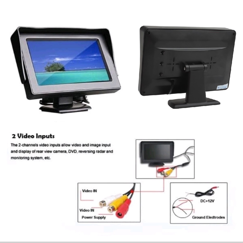 Car Monitor 4.3' inch TFT LCD Color Rearview Monitor for DVD, GPS, Cam