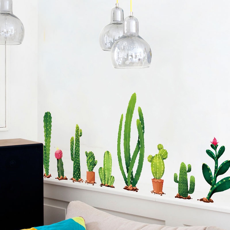 Reliza Wall Sticker Pot Cactus Hijau Garden LDR99312 Stiker Dinding