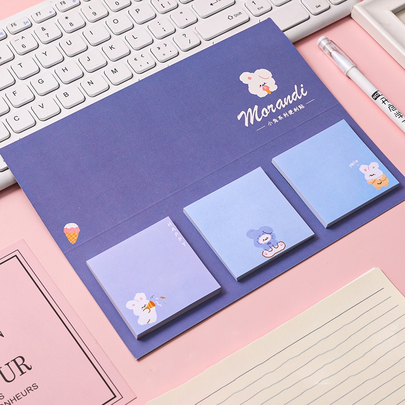 sticky note / memo pad morandi 3in1 cute design-Biru