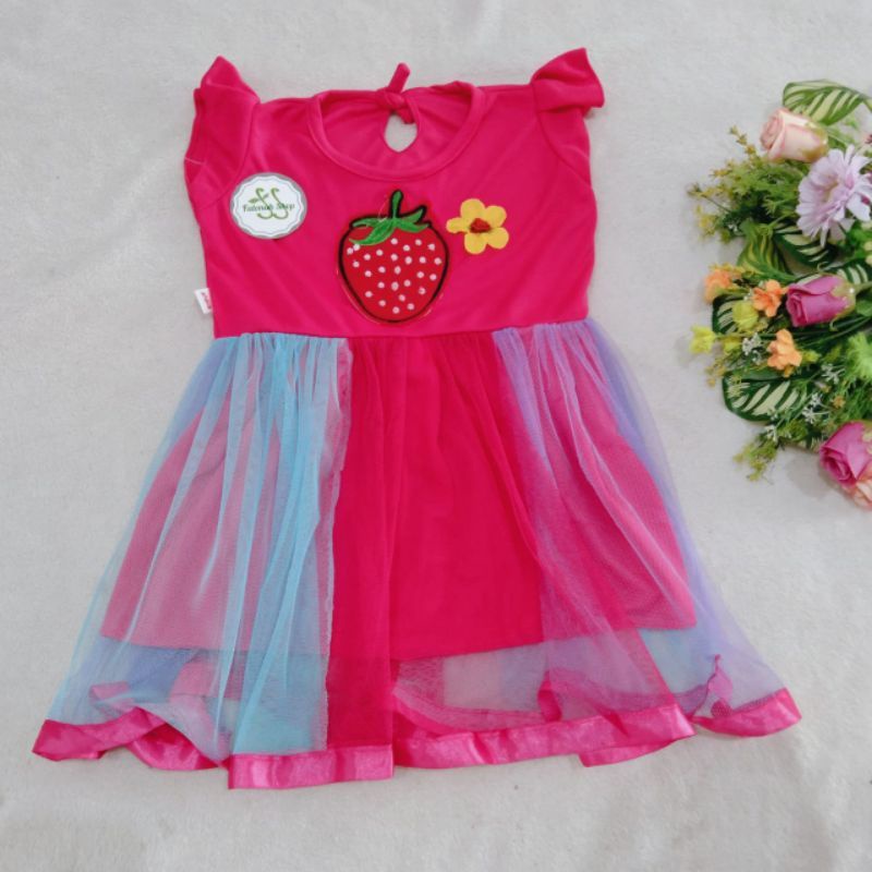 DRESS ANAK PEREMPUAN/DRESS STROWBERY USIA 2-3 TH