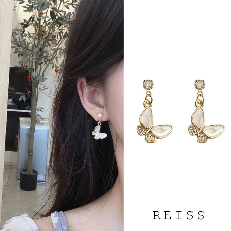 S925 Anting Kupu-Kupu Perak Korea Seperti Anting Berlian Elegan