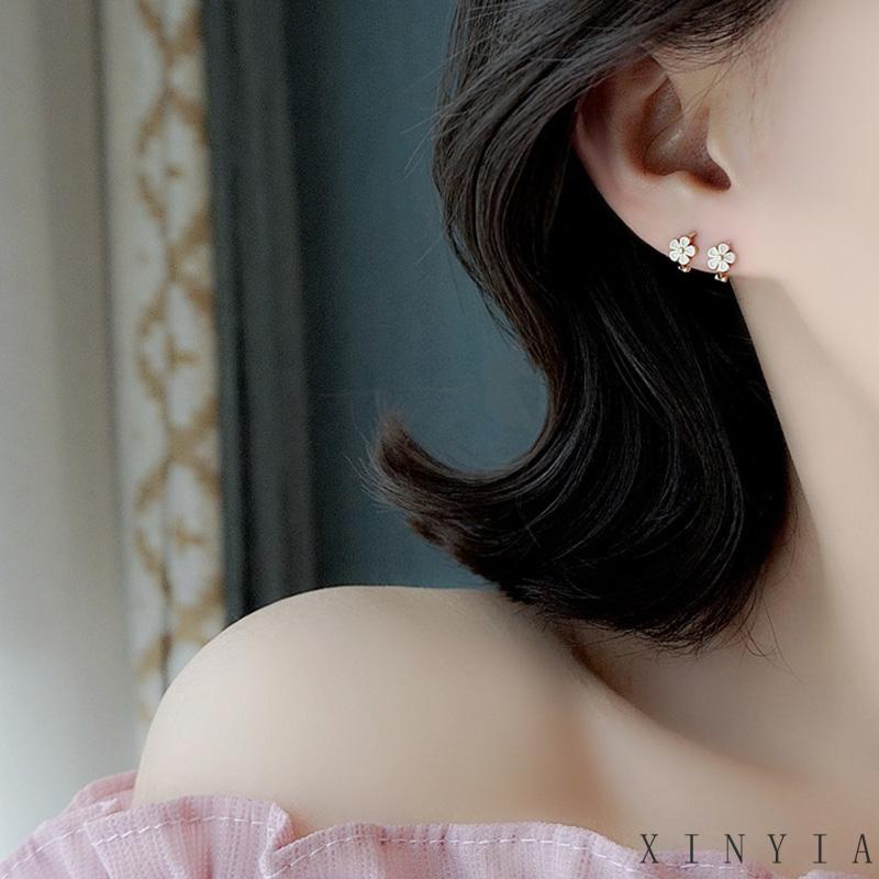 Anting Hoop S925 Silver Bentuk Bunga Daisy Gaya Retro