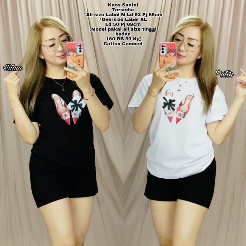 BAJU KAOS WANITA CEWEK MOTIF TERBARU SHOES BLACK WHITE