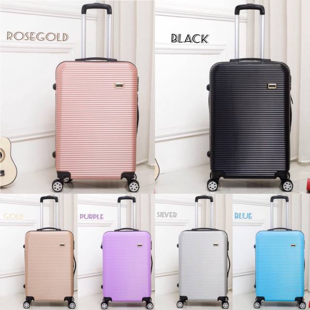 Koper Fiber ABS Garis-Garis ukuran kabin (20inch) Koper Travel Bag Roda 4