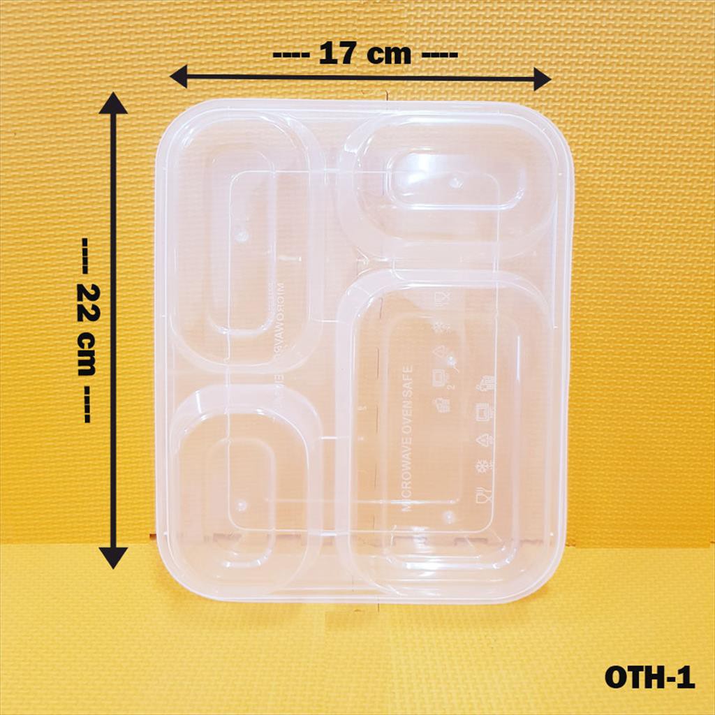 BISA RETUR! ISI 25 PC Thinwall Bento Box Sekat 4 Tutup  OTH-1 KOTAK MAKAN PLASTIK OTIPACK