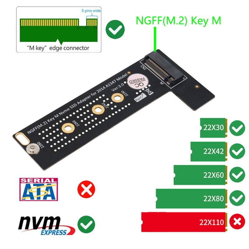 Upgrade btsg Untuk Adaptor Kartu Converter SSD M.2 M-Key NVME Ke A1347