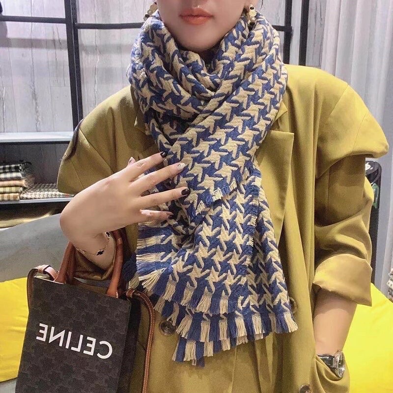 Winter Houndstooth Scarf Syal Pashmina Panjang Bordir