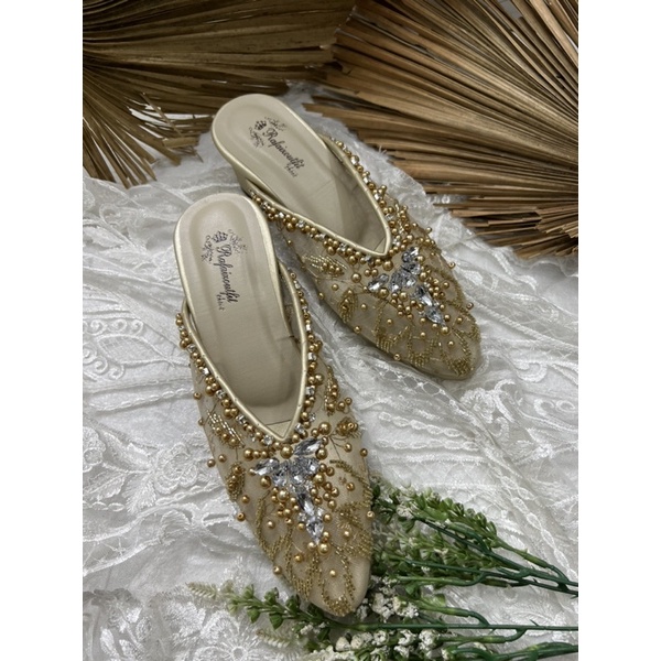 sepatu wanita alena gold 5cm tahu