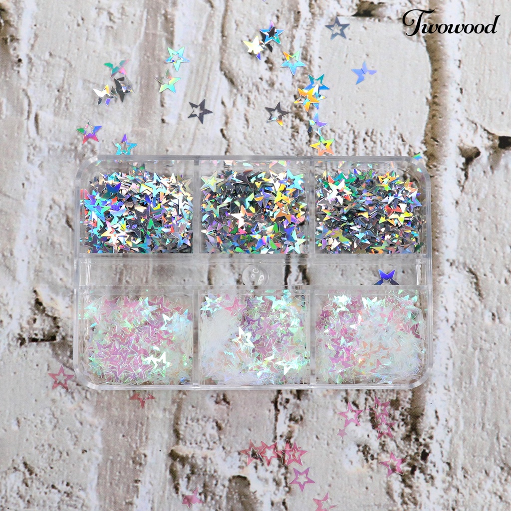 1 Kotak Sequin Glitter Bentuk Bintang 3D Warna-Warni Untuk Aksesoris Nail Art