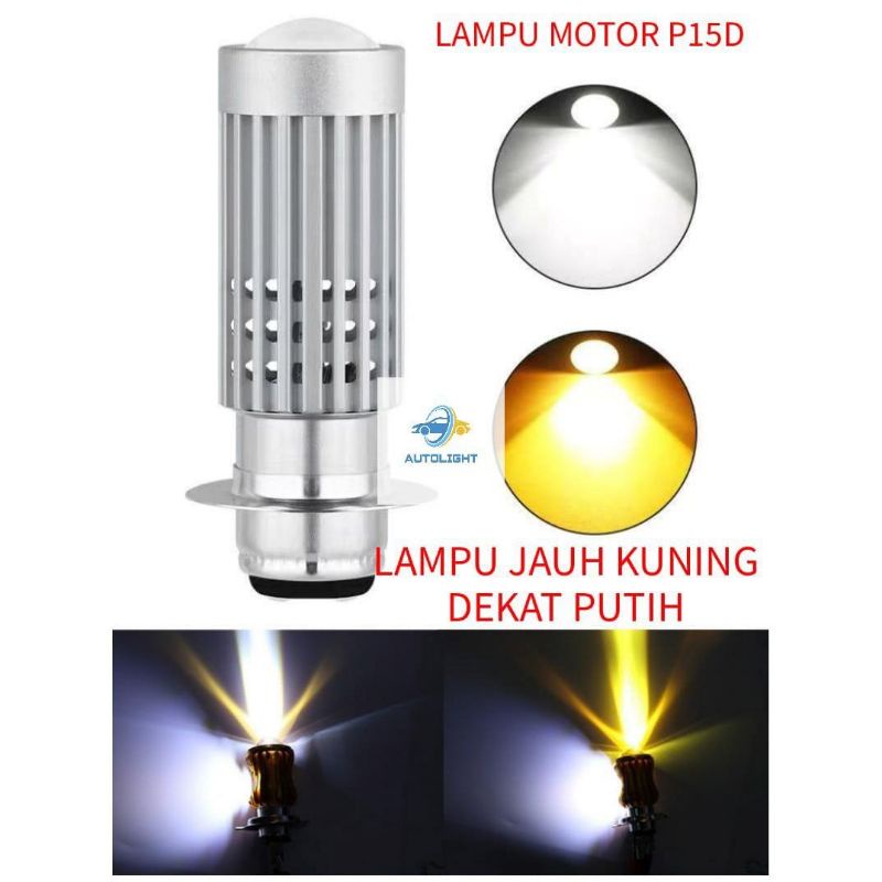 Lampu Motor LED H6 P15D 2Warna Cahaya Kuning + Putih