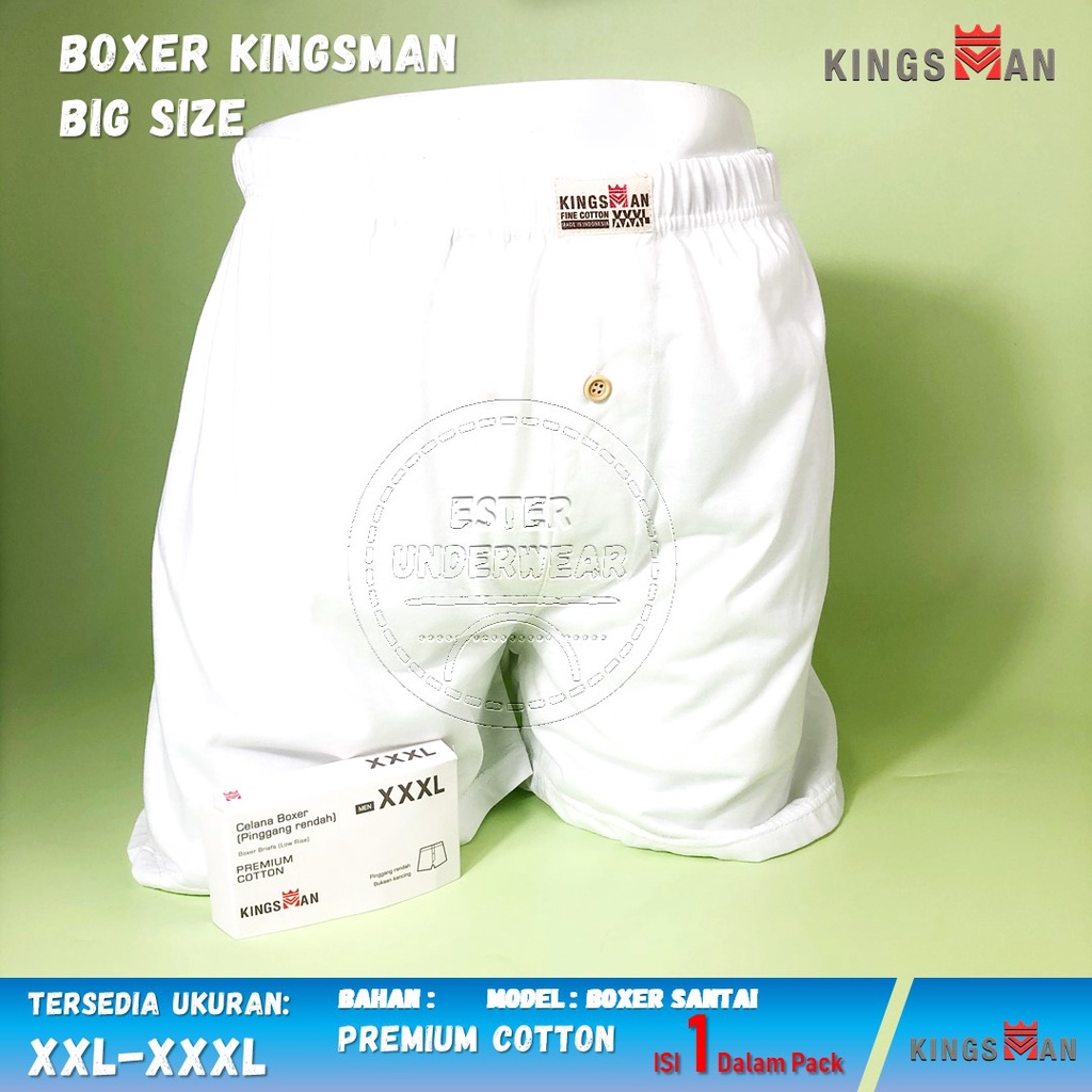 Boxer Pria Santai Kingsman Big Size Putih Isi 1 Pcs