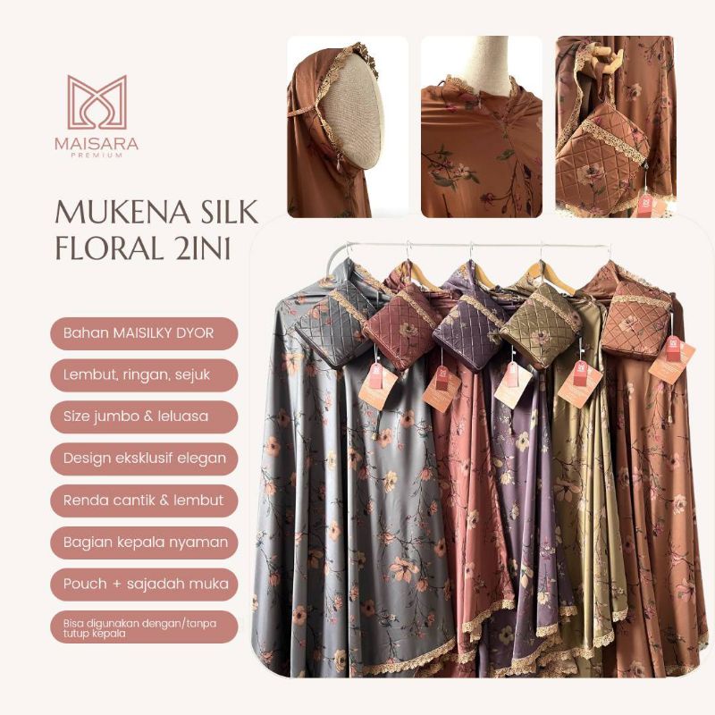 ✅Ready STOCK Mukena MAISARA PREMIUM / ROYALE PREMIUM SILK FLORAL 2in1 New✅| Mukena Bahan Silk Armani
