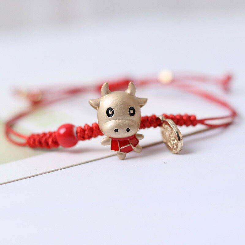 Year of the Ox Cute Cow Handmade Rope Ceramic Braided Bracelet