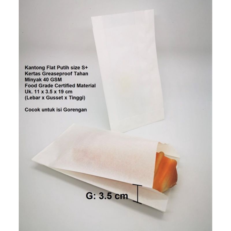 

100 PCS PAPER BAG KANTONG KERTAS 11x3,5x19 cm (S+) PUTIH GREASEPROOF FOOD GRADE TAHAN MINYAK