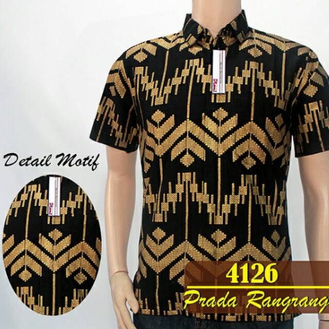 4126 Kemeja Batik Pria Hem Ker   ja Rangrang Black Gold Hitam