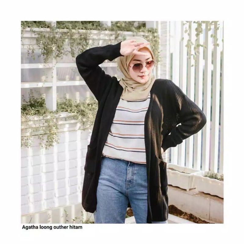 PROMO !! VEGGA CARDI - Cardigan Long Belle Outer Oversize-hitam