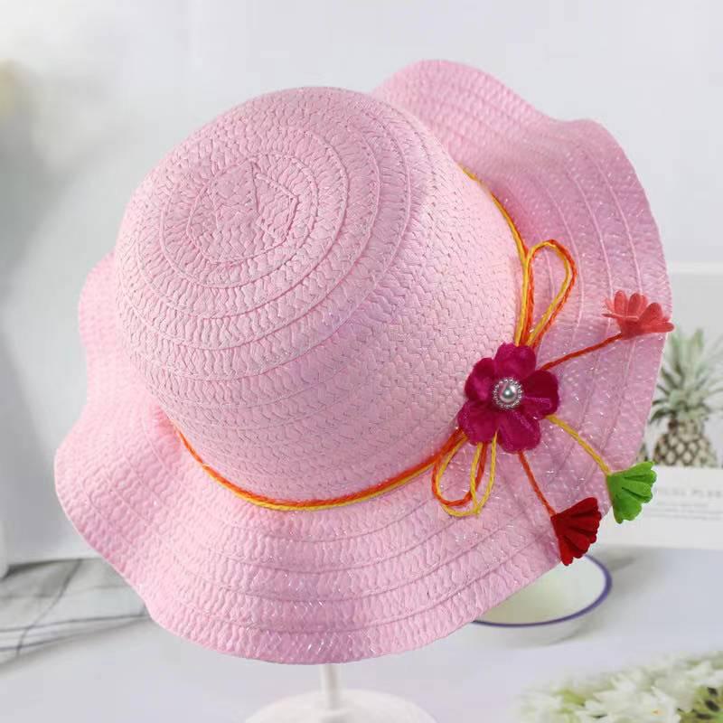 Topi Pantai Anak Jerami  Import T53-Pink Muda