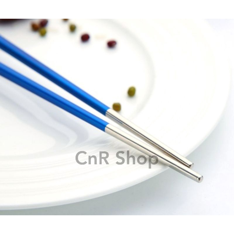 sendok korea set garpu sumpit stainless sus 304 warna putih pink hitam biru box jerami