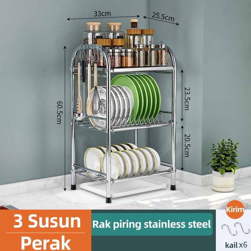 Rak dapur stainless steel rakbumbu  tiriskan sayuran kering datar dengan aksesoris