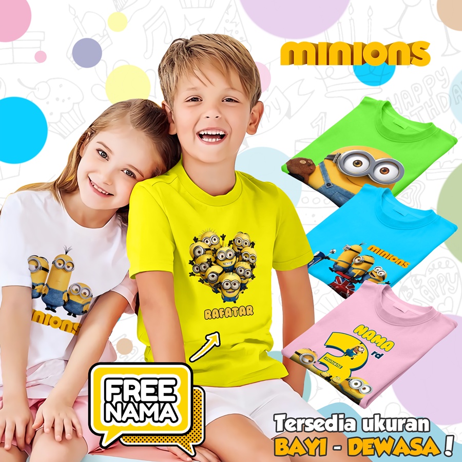 [FREE NAMA!!] Baju Kaos COUPLE  ANAK DAN DEWASA MINION BANYAK MOTIF